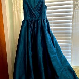 Raw dark teal silk ball gown dress